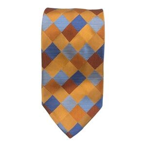 Jos A Bank Signature Collection Gold Blue Diamond Pattern Silk Men's Tie Italy